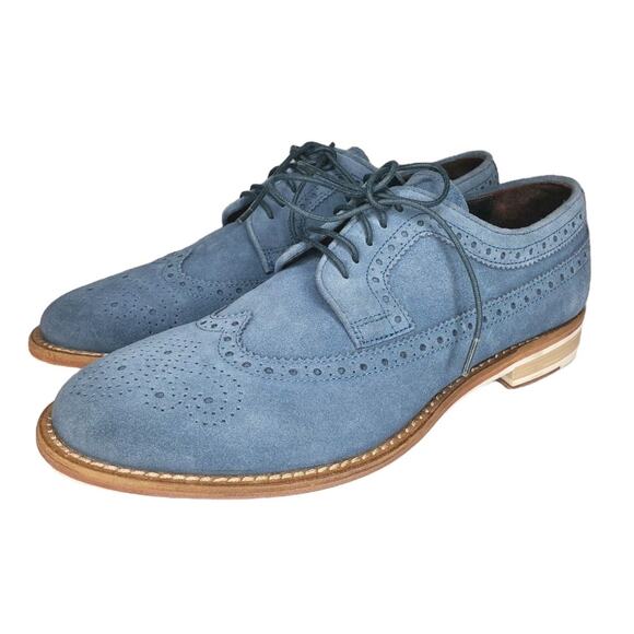 Hugo Boss Orange Label Mens Blue Suede Wingtip Oxford Dress Shoes Size 8 EU 41 - Picture 1 of 13